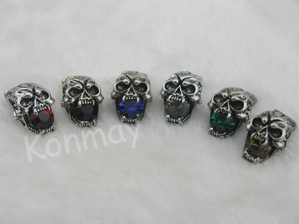 

7 CLRS--5 Sets Skull Head Two Hole Hook Clasp with Jet Crystal Bead Up to 4.mm--CLP1067
