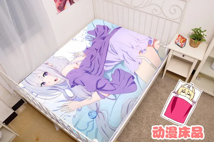 Japanese Anime Cartoon Re:Zero kara Hajimeru Isekai Seikatsu Mattress Cover Fitted Sheet Fitted cover bedspread counterpane No.4