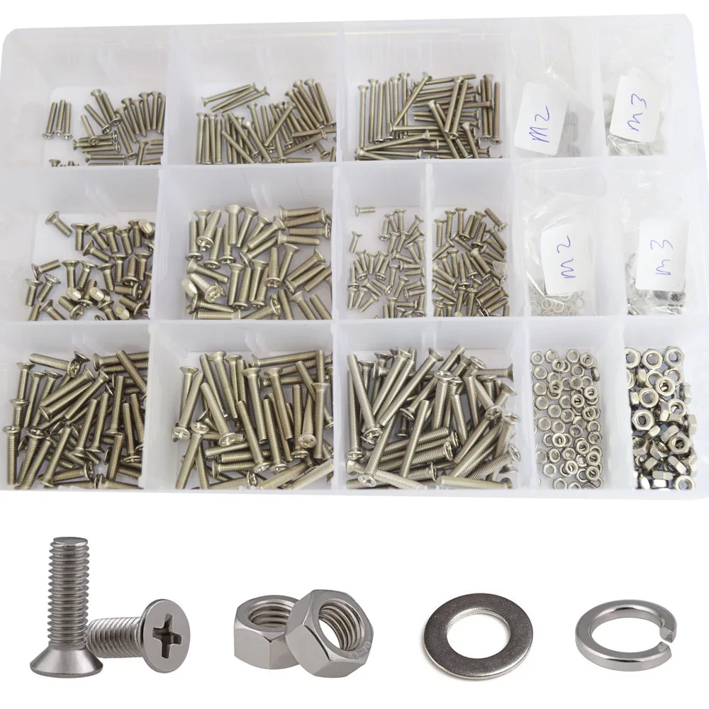 

M2 M3 Phillips Flat Head Machine Screw Metric Thread Cross Countersunk Bolt Nut Flat Washer Assortment Kit Set Stainless Steel