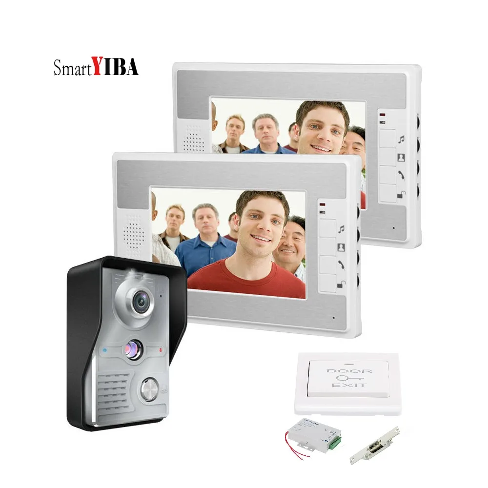 SmartYIBA 7 Inch Wired Video Door Phone Doorbell Intercom Entry System + 720TVL Wired Camera Night Vision Support Two-Way Audio
