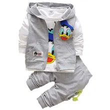 Детские костюмы с рисунком Дональда Дака верхняя одежда для маленьких мальчиков и девочек толстовки брюки с жилеткой комплекты спортивной одежды для малышей