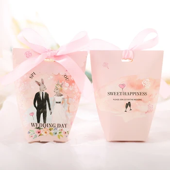 

Sweet Wedding Gift Box Portable Party Wedding Favor Box Paper Chocolate Cake Case Gift Bag With Ribbon Birthday Party Supplies