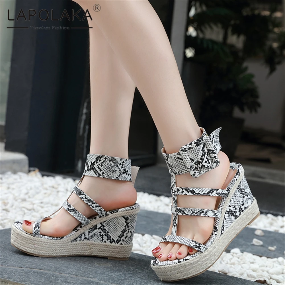 

Lapolaka 2019 Brand New Big Size 34-40 Snake Veins Ladies Wedges High Heels Platform Shoes Woman Casual Party Summer Sandals