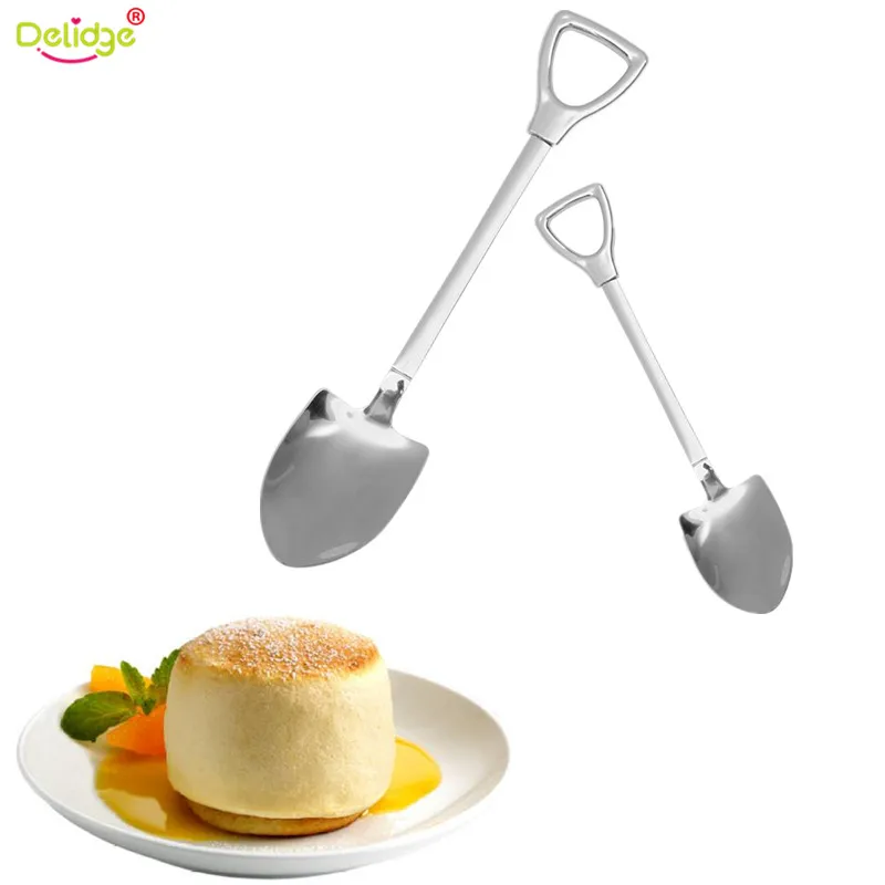 

Delidge 1 pc 2 Size Multifunction Shovel Shape Design Coffee Spoon Stainless Steel Cake Ice Cream Coffee Family Kitchen Tools