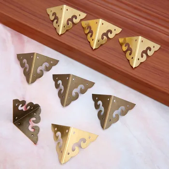 

4Pcs Yellow Brass Case Box Corners For Furniture Decorative Triangular Protectors Flower Side Wooden Box Corner 35mm