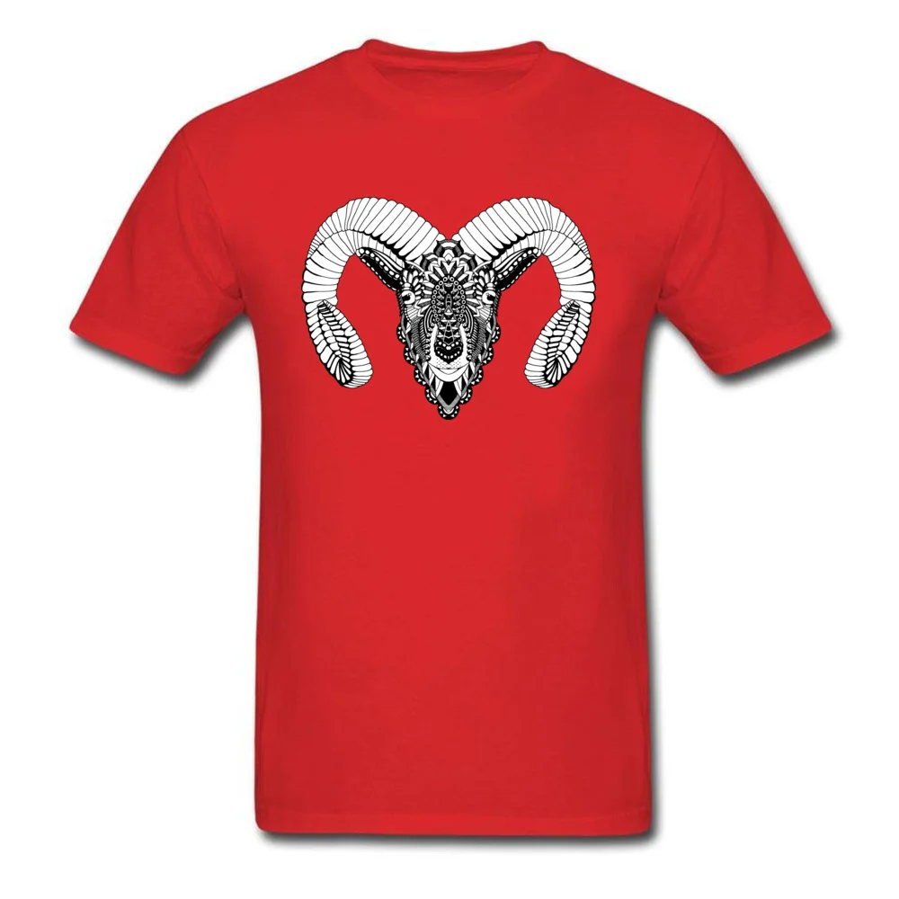 Aries with horns Simple Style Summer/Fall 100% Cotton Round Collar Men's Tops Shirts Design Tshirts Funky Short Sleeve T-shirts Aries with horns red