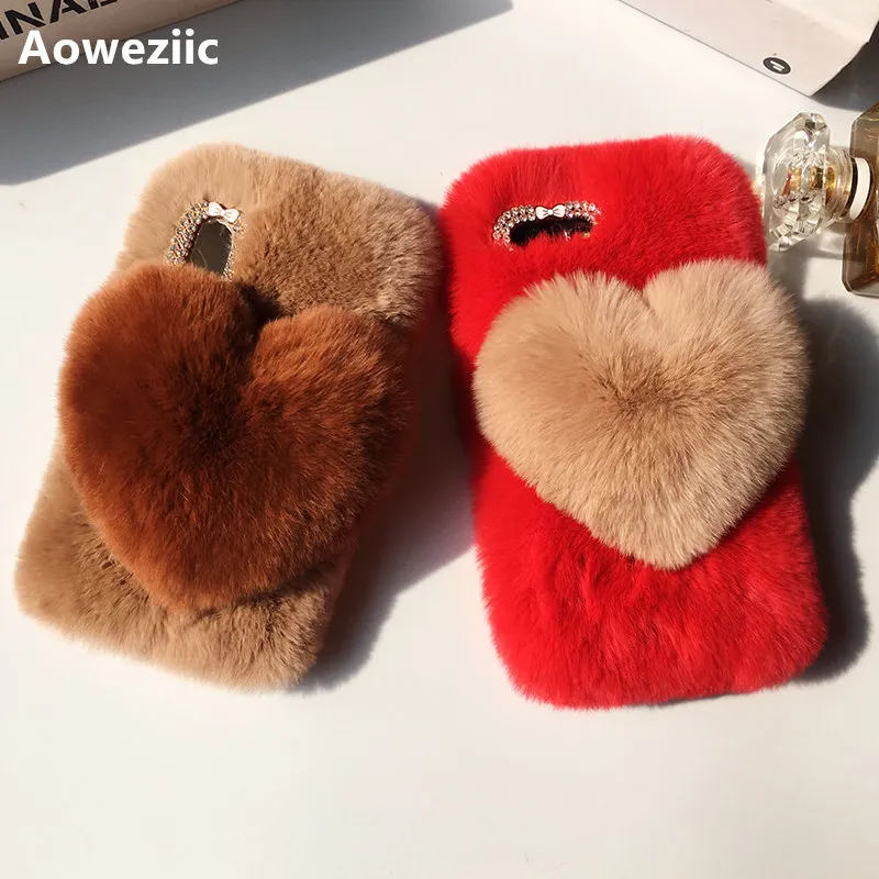 

Aoweziic Autumn and winter For iPhone X 8 7 plus XR XS MAX Rex rabbit plush phone case cute heart 6s soft edge shell tide female