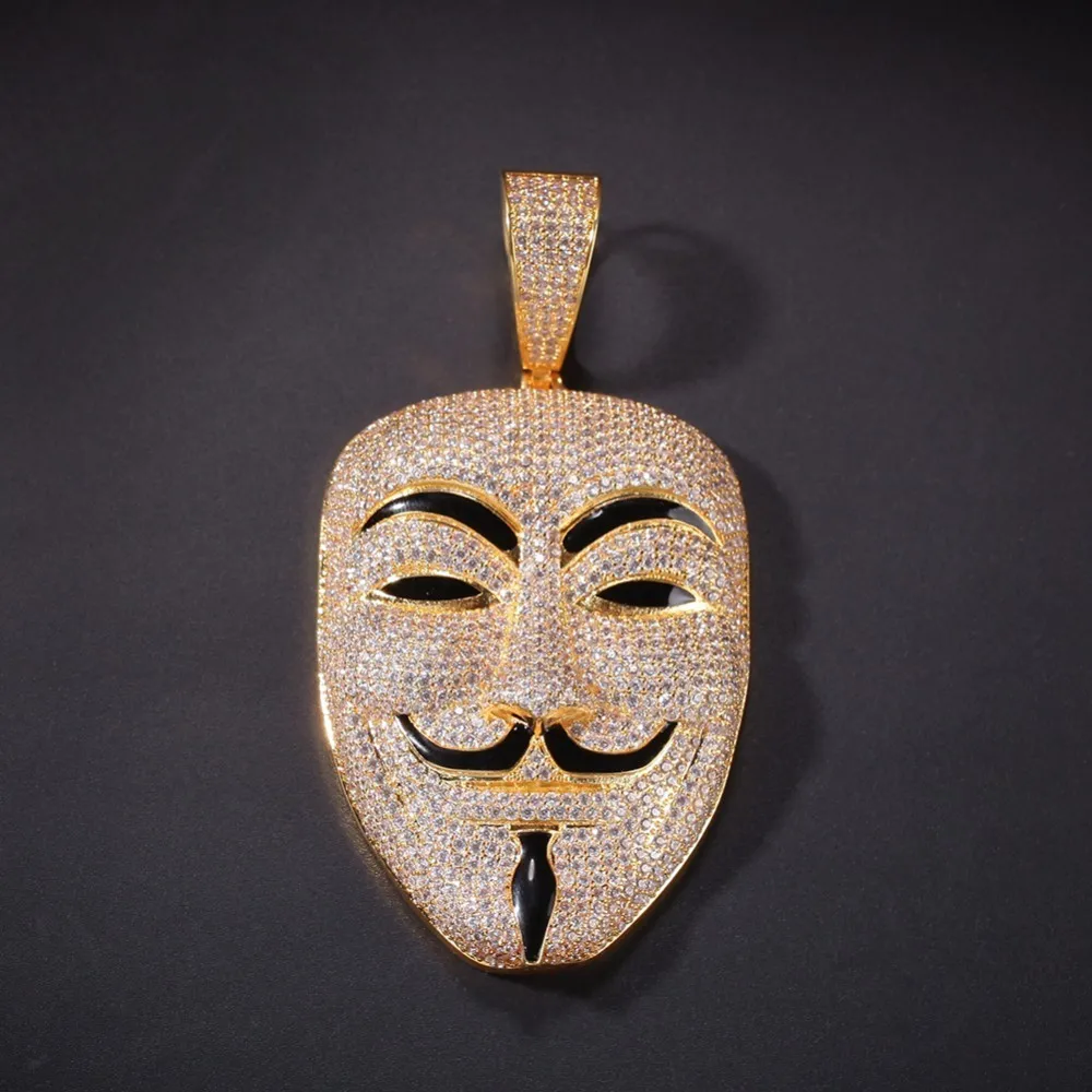 UWIN маска V для вендетты кулон хип-хоп Bling медный материал ожерелье цепь мода хип-хоп ювелирные изделия - Окраска металла: Gold