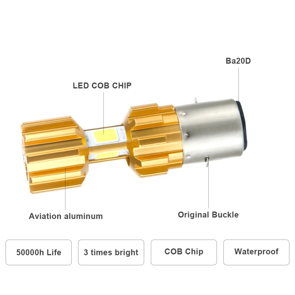 Foxcncar LED BA20D COB LED Motorcycle Headlight High Low Beam Light 3500lm Super Bright White Motorbike Head Lamp Bulb faro moto