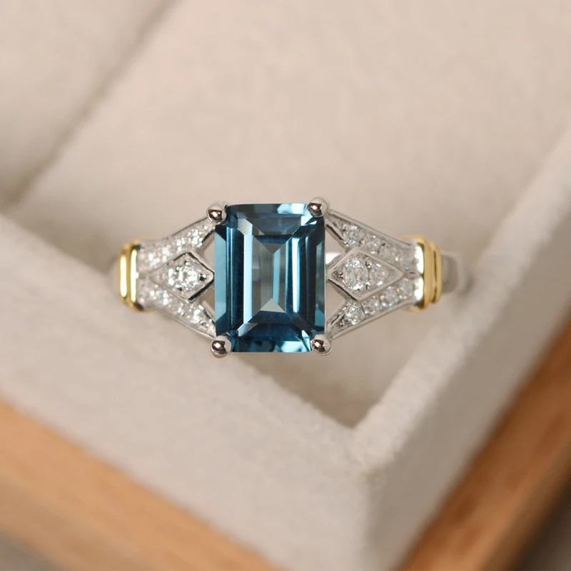 Женские роскошные серебряные кольца с голубым квадратным кристаллом AAA кубического циркония для женщин, обручальное кольцо с большим камнем, ювелирные изделия