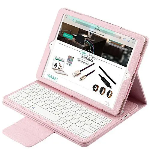 For iPad 2017 9.7 Air 2 Keyboard Case, Folding PU L   eather Cover