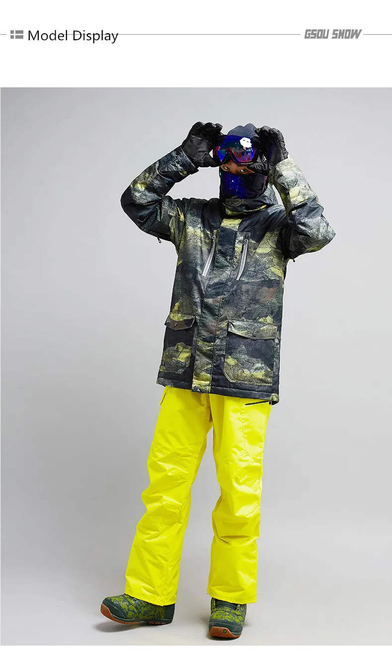 Gsou зимние впечатление высокого качества для мужчин лыжный костюм супер теплая одежда лыжный спорт сноуборд куртка ветрозащитный waterproo