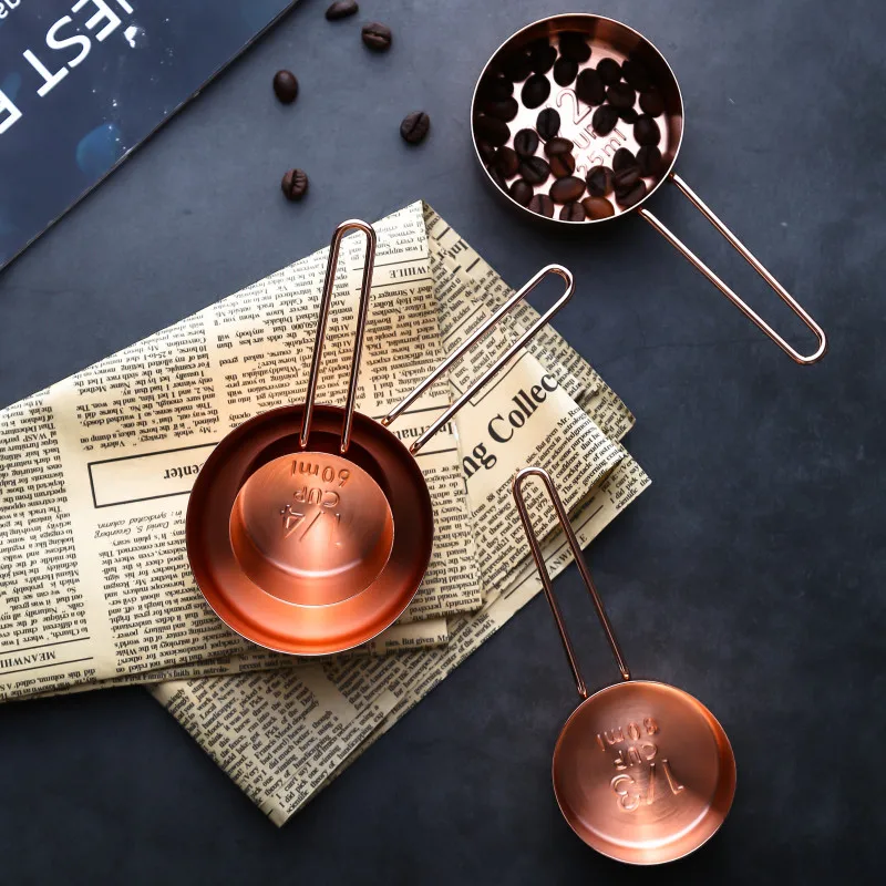 

4pcs/set Measuring Spoon Rose Gold Metal Scoop Coffee Tea Flour Measuring Cup Durable Baking Tool Set Kitchen Accessories 4PCS