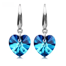 Модные серьги в форме сердца из стерлингового серебра 925 пробы, синяя кристаллическая серьга для женщин, корейские вечерние ювелирные изделия, новинка