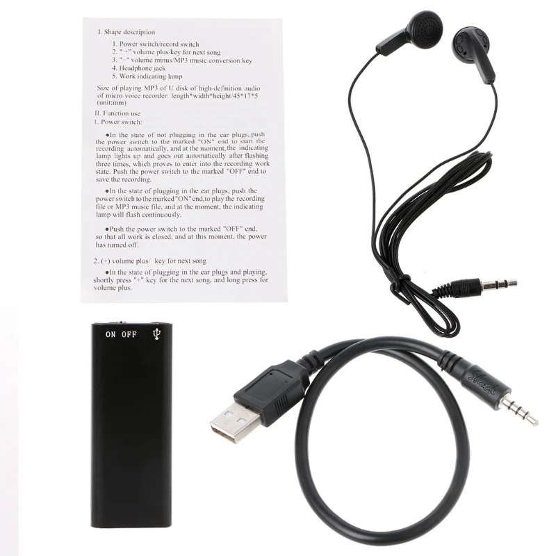 OOTDTY 3-In-1 8GB Mini Digital Audio Voice Recorder MP3 Music Player USB 3.5mm Stereo Flash Drive for MP3/WMA/WAV