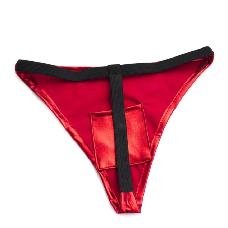 Sexy Lingerie Wet Look Shiny Women's G-String with Vib Pocket Massage Thong Panties Secure Harness Fetish Underwear