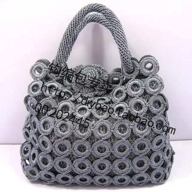 Grey Plastic Ring Bag Handmade Crochet Woven In Top Grey Plastic Ring Bag Handmade Crochet Woven