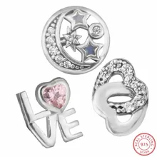 Переплетенная любовь и розовая любовь и лунный свет подвешиваемый кулон Маленькая DIY Fit PANDORA Подвески Серебро 925 в 3 шт./партия FLS008