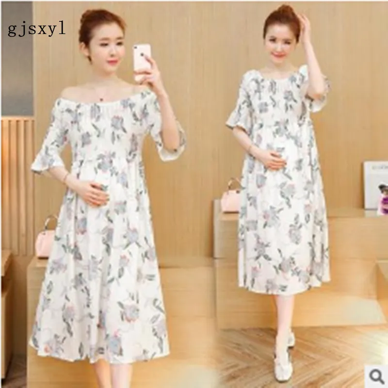 Высокое качество летнее Новое свободное корейское платье с короткими рукавами для беременных женщин длинное шифоновое платье для беременных