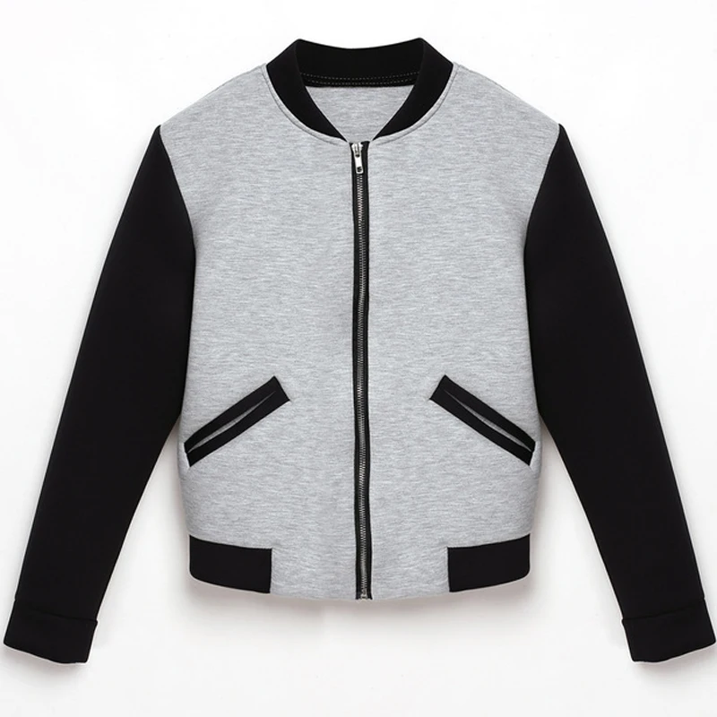 

Bomber Jacket Women Coat Stand Collar Knit Pockets Contrast Fleece Outerwear Femme MT1696