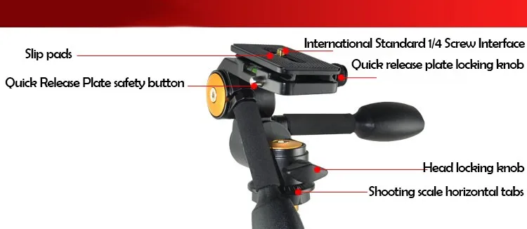 QZSD Q80 двойная ручка Алюминий головка штатива для видеокамеры 3-ходовая рулевая колонка с пластиной быстрого крепления для Камера штатив монопод
