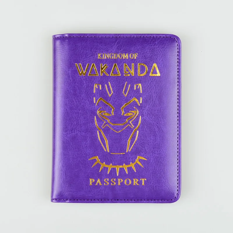 HEQUN Panther Wakanda Обложка для паспорта для женщин Rfid из искусственной кожи удостоверения кредитные карты держатель для паспорта кошельки для мужчин дорожный органайзер для паспорта - Цвет: Purple