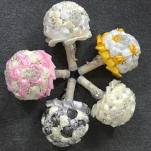 Великолепные Свадебные цветы Свадебные букеты золото цвета слоновой кости Искусственный Свадебный букет кристалл блеск новинка buque de noiva