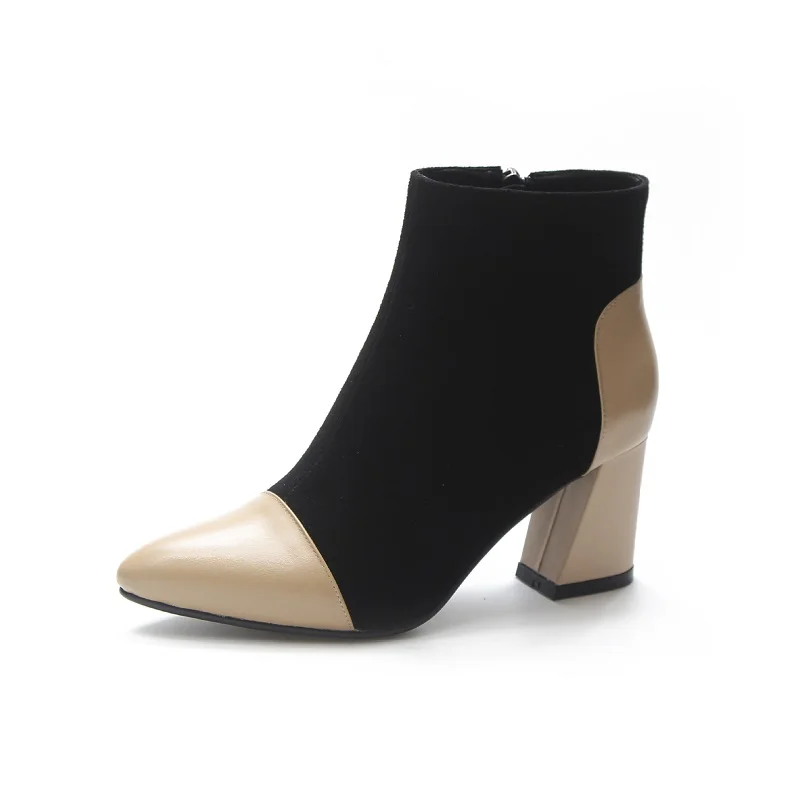 

2019 winter new Martin boots side zipper pointed high heel versatile thick heel women's boots 0216