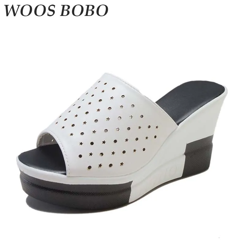 

Summer Women Sandals Wedge Breathable Net hole platform Wedges Shoes For Women Open Toe Lazy Platform Shoes Heels Female Slides