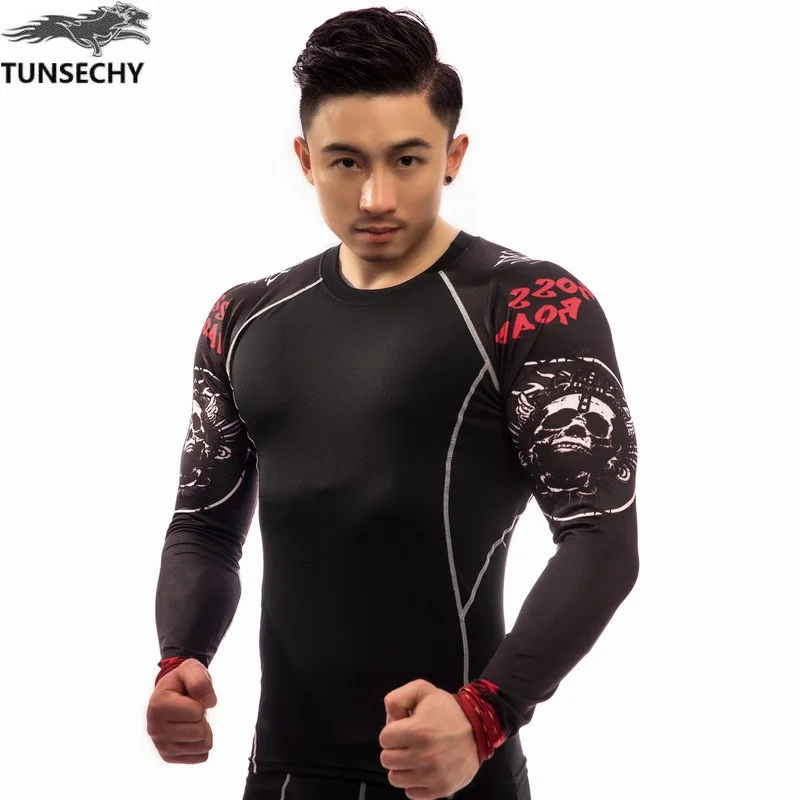 TUNSECHY Brand font b Sportswear b font Tight Fit Men t Shirt 3D Digital Print Quick