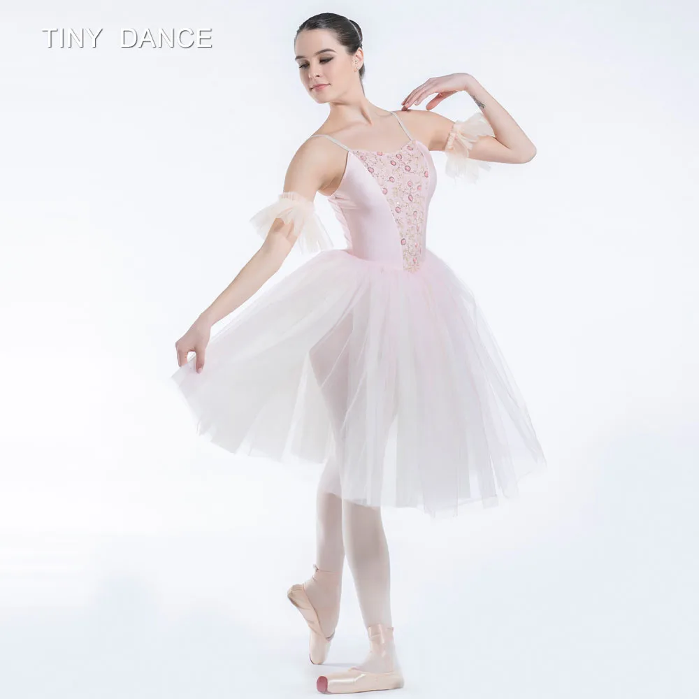 Pale Pink Romantic Length Ballet Dance Tutu Camisole Leotard Dress