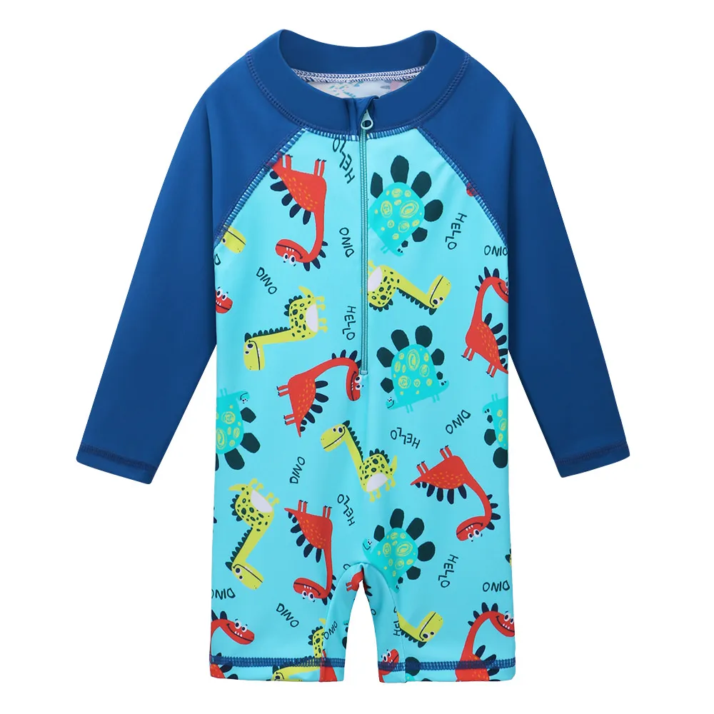 BAOHULU Baby Boy Dinosaur Swimwear Long Sleeve Kids Swimwear One Piece Boys Swimsuit Rash Guards