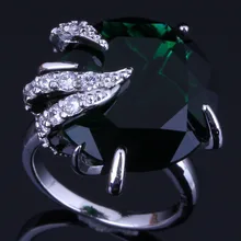 Clean Round Green Cubic Zirconia White CZ 925 Sterling Silver Ring For Women V0555 925 sterling silver dragon claw round green cz eye mens biker skull ring 9m202a