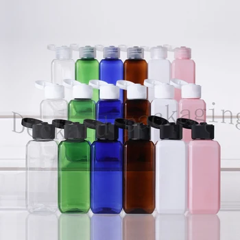 

100pcs 50ml multicolor empty cosmetic containers square bottle with flip caps,50cc refillable PET bottle for cosmetics packaging