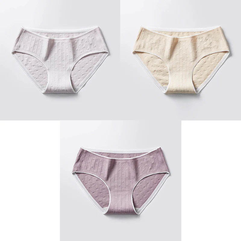 3 Pcs Cotton Briefs Woman Panties Low Waist Breathable Antibacterial Female Panties Brand Quality New Briefs Underwear For Women - Цвет: Grey Nude Purple