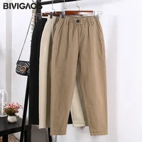 BIVIGAOS New Spring Women Clothing Straight Overalls Casual Harem Pants Korean Elastic Waist Triangle Buckle Cargo Pants Women 6