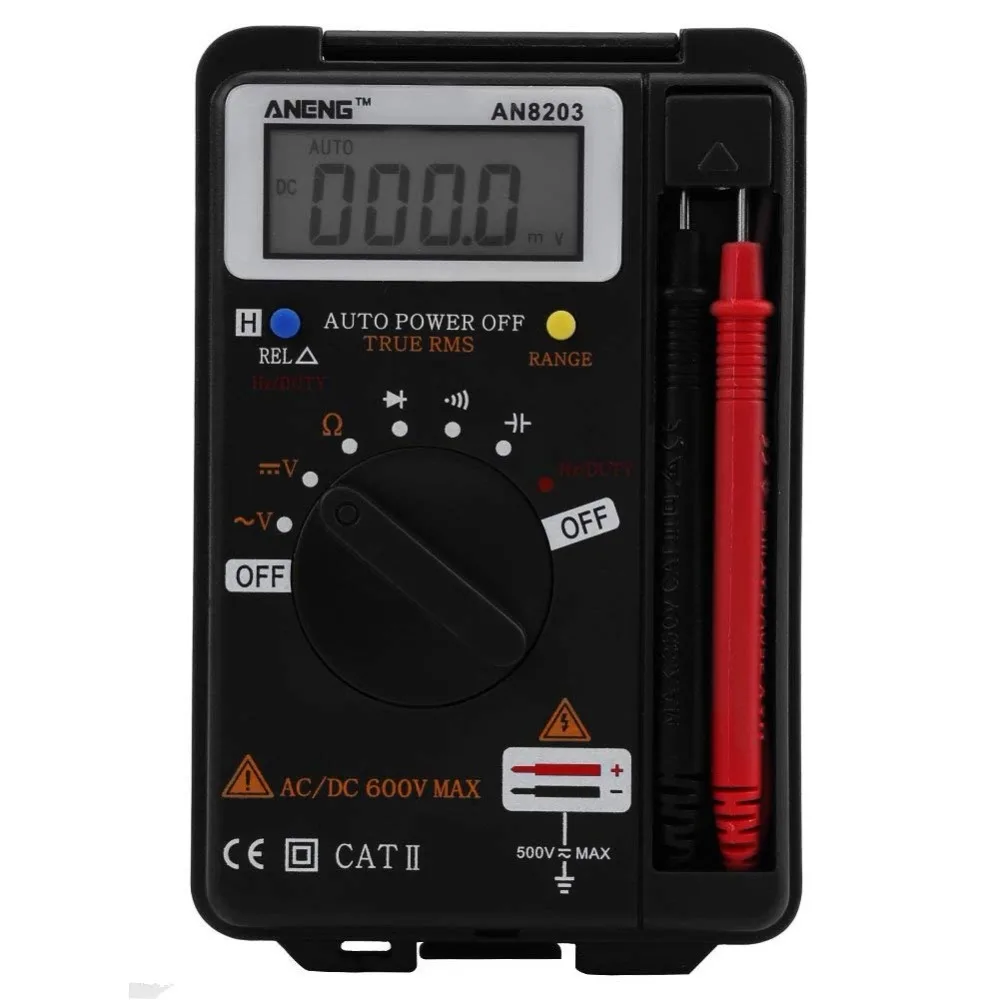 

ANENG AN8203 4000 Counts True RMS Mini Digital Multimeter Voltage Resistance Frequency Capacitance Tester with Multimeter Probes
