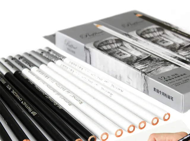 Карандаш с белым углем 12 шт профессиональный карандаш черным