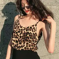 Летние Для женщин открытый жилет шифона Сексуальная Девушка топы без рукавов футболки укороченные Blusas женский леопардовый Топ летняя
