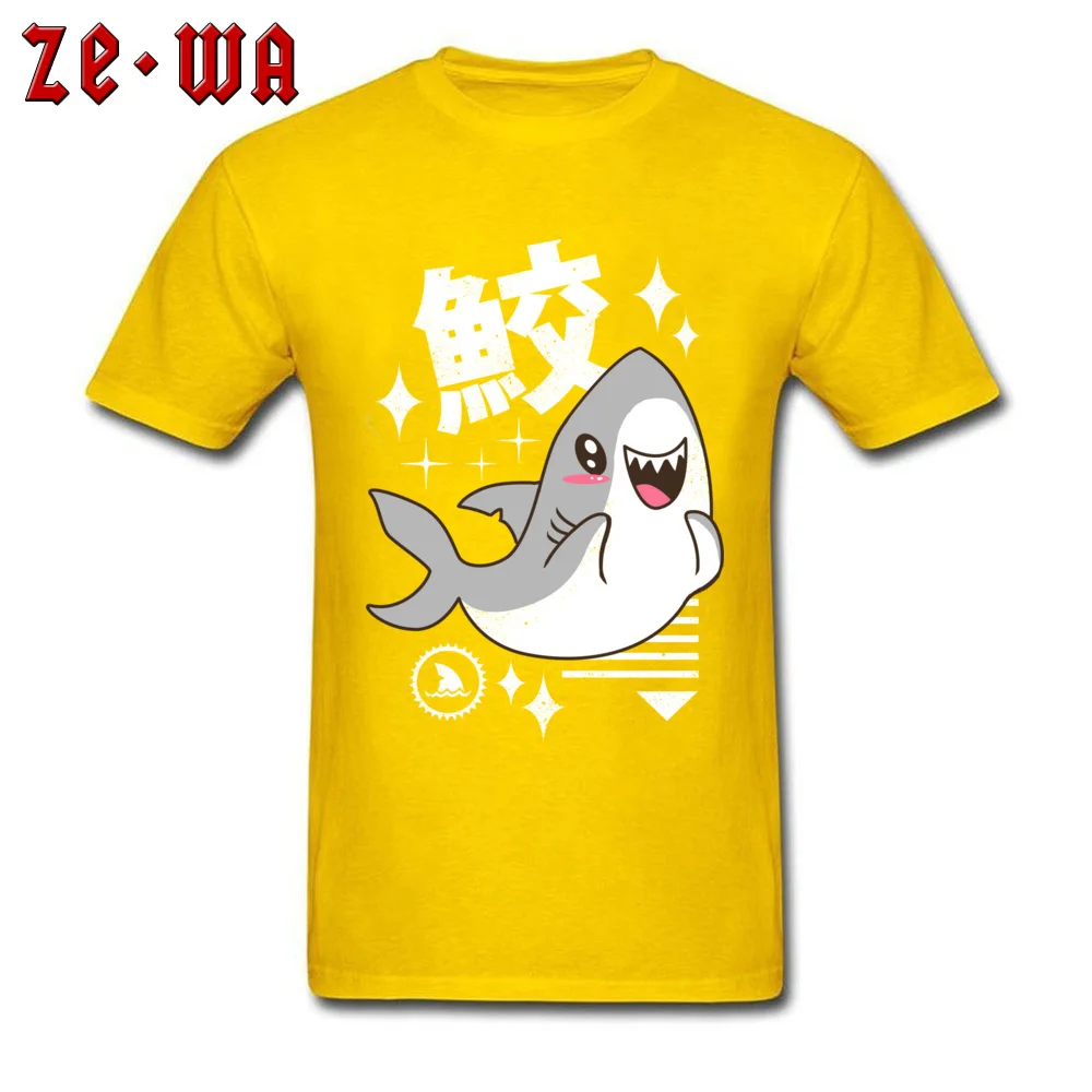 Kawaii Shark 100% Cotton Boy Short Sleeve T Shirt Personalized Father Day Tshirts Summer Tee-Shirts Graphic Crew Neck Kawaii Shark yellow