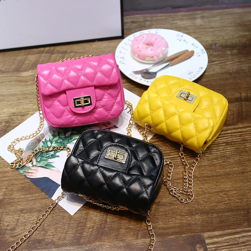 

Fashion Cute Small Plaid Chain Girl's Messenger Bag Mini Brand Designer Children Shoulder Crossbody Bag Soft PU Kid's Handbag
