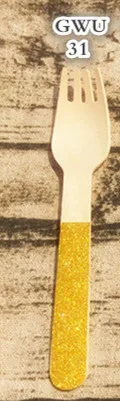 36 шт. блестящие золотые одноразовые деревянные столовые приборы для сувенир для свадебной вечеринки мерцающие ложки вилки ножи вечерние принадлежности - Цвет: Gold Fork