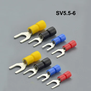 

500pieces SV5.5-6 Fork Type Pre Insulated Electrical Wiring Terminals Connector for 12AWG-10AWG 48A Terminals for Electrical Wir