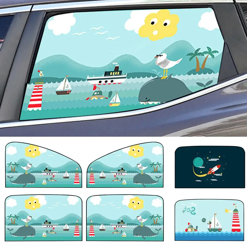 

2pcs Magnetic Car Sunshade Car Sunscreen Insulation Magnet Sun Shade Retractable Curtains Rear Row Cartoon Window Shade