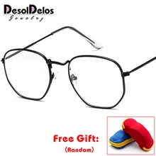 Винтажные очки прозрачные, оправа для женщин и мужчин ретро оптические очки для глаз мужские шестигранные солнцезащитные очки линзы de sol mujer с коробкой
