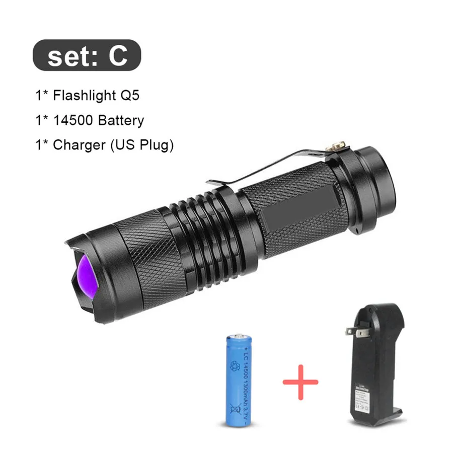 Мини УФ-фонарь Ультрафиолетовый фонарь Светодиодные фонари Ультрафиолетовый маркер с невидимыми чернилами обнаружения зум linterna светодиодный фонарь - Испускаемый цвет: Battery US charger