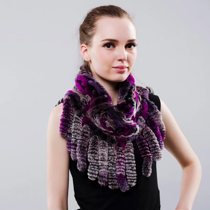 

2017 New Real Fur Scarves Rex Rabbit With Big Tassels Knitting Genuine Rex Warm Soft Rabbit Fur Scarf for Women Fur Scarf Winter