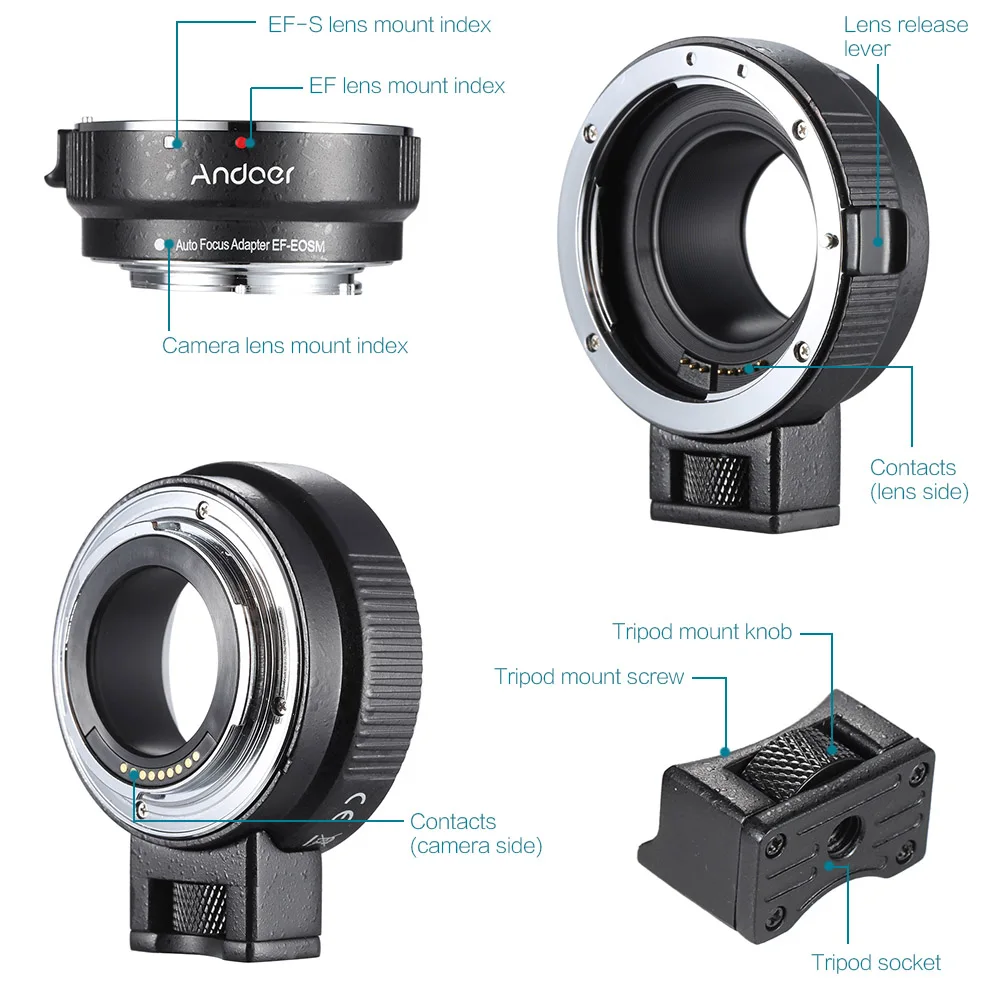 Andoer EF EOSM AF кольцо адаптер с автоматической диафрагмой для объектива Canon EF/EF S серии
