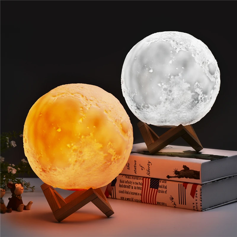 Best Rechargeable 3D Print Moon Lamp 2 Color Change Touch Switch Bedroom Bookcase Night Light Home Decoration Creative Gift