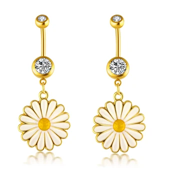 

JUNLOWPY Flower Dangle 14G Gold Belly Button Rings Stainless Steel Navel Curved Barbell Helix Piercing Kit Ring Body Jewelry